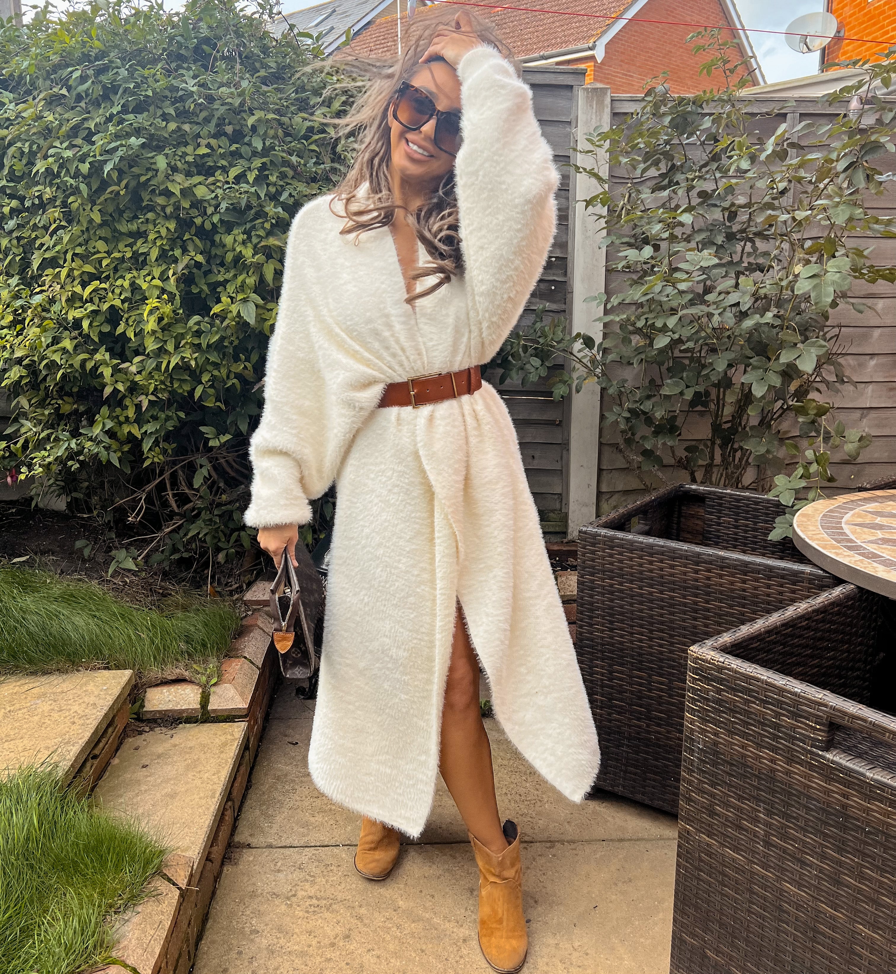Carina, Cashmere Cotton Cardigan Dress with Belt