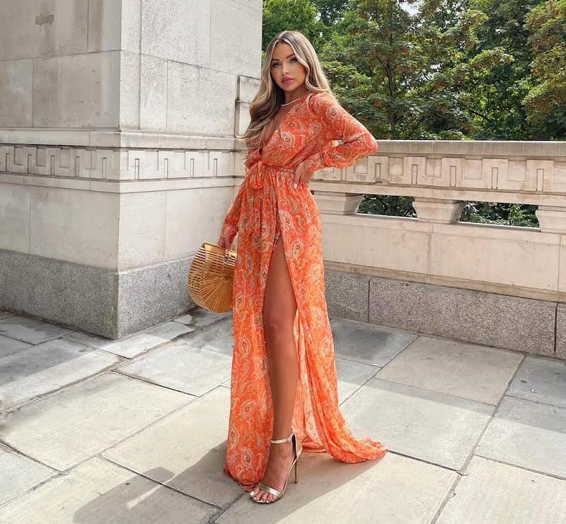 The ‘Sirius’ Dress in orange Paisley